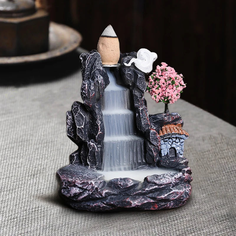 Waterfall Backflow Incense Burner Mountains River Fragrance Backflow Aroma Smoke Sandalwood Aromatherapy Ornament Relaxing Gift