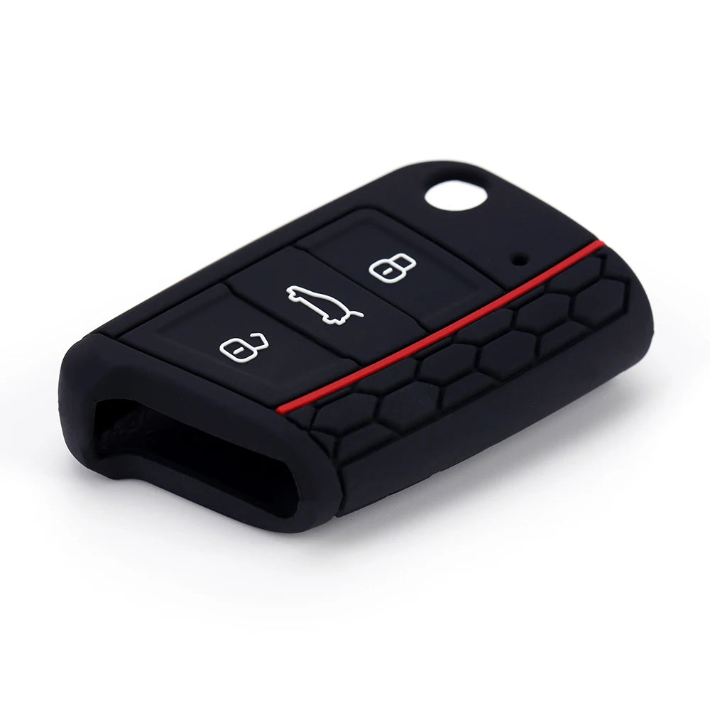 Car Key Case Silicone Cover for VW Golf 7 MK7 3 Buttons Flip Folding Remote Key Fob for Seat for Skoda Car Accessories