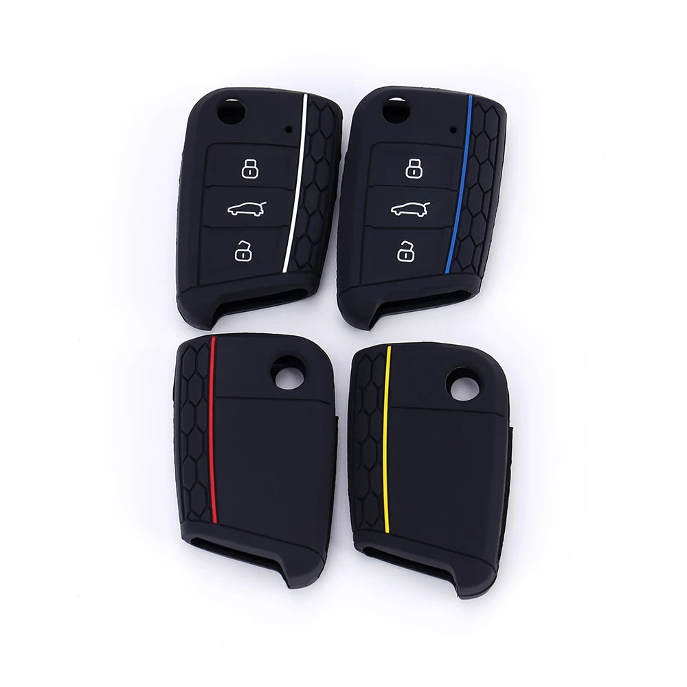 Car Key Case Silicone Cover for VW Golf 7 MK7 3 Buttons Flip Folding Remote Key Fob for Seat for Skoda Car Accessories