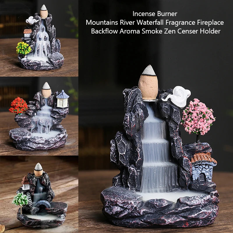 Waterfall Backflow Incense Burner Mountains River Fragrance Backflow Aroma Smoke Sandalwood Aromatherapy Ornament Relaxing Gift