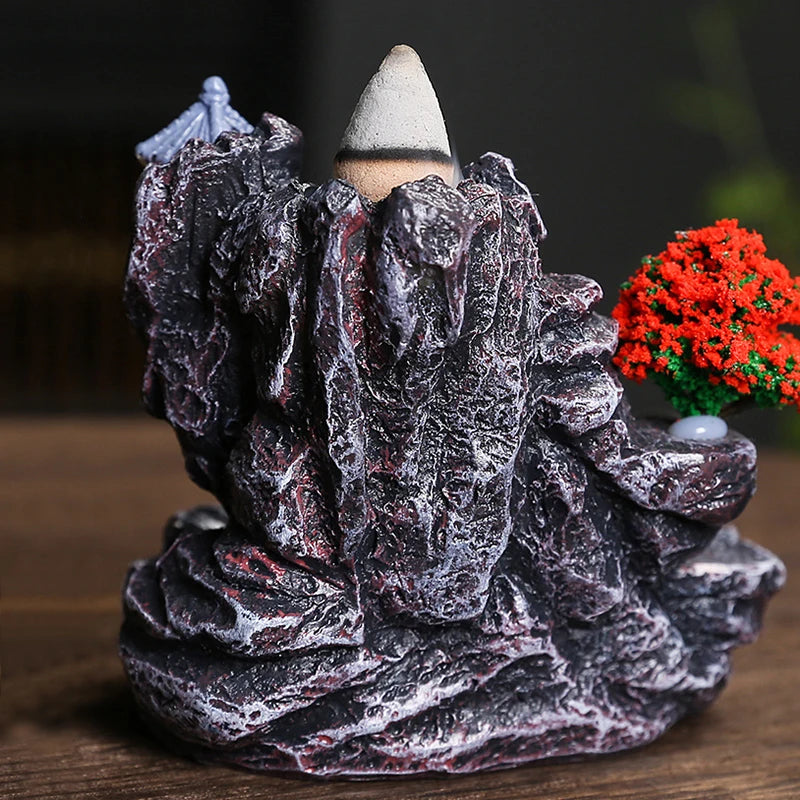 Waterfall Backflow Incense Burner Mountains River Fragrance Backflow Aroma Smoke Sandalwood Aromatherapy Ornament Relaxing Gift