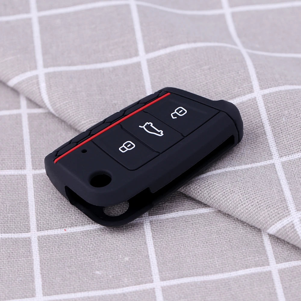 Car Key Case Silicone Cover for VW Golf 7 MK7 3 Buttons Flip Folding Remote Key Fob for Seat for Skoda Car Accessories