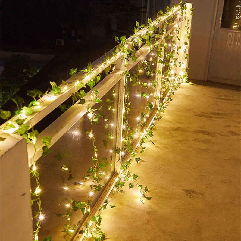 Solar Green Leaf Light String Maple Leaf String Light Outdoor Patio Garden Decoration Waterproof Valentine's Day Fairy Lights