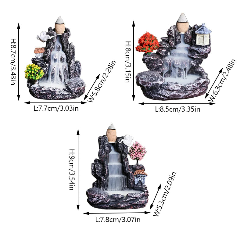 Waterfall Backflow Incense Burner Mountains River Fragrance Backflow Aroma Smoke Sandalwood Aromatherapy Ornament Relaxing Gift