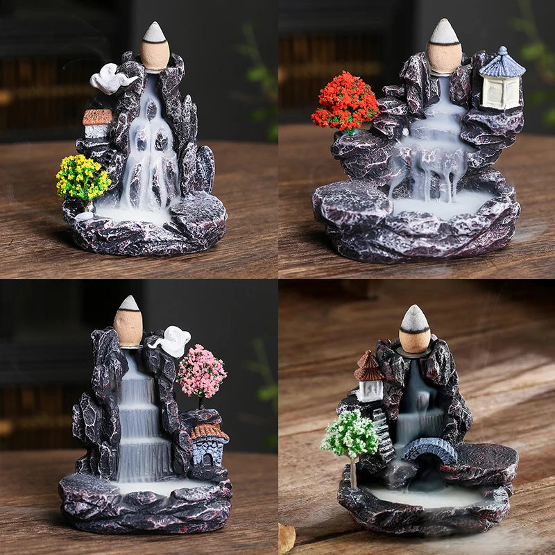 Waterfall Backflow Incense Burner Mountains River Fragrance Backflow Aroma Smoke Sandalwood Aromatherapy Ornament Relaxing Gift