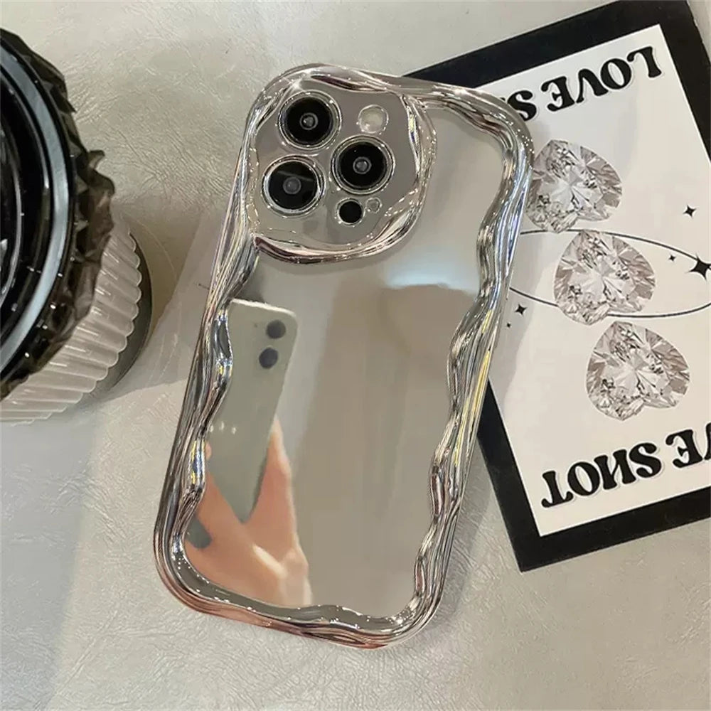 Luxury Plating Silver Wavy Phone Case For iPhone 15 14 13 12 11 Pro Max Mini X XS XR 7 8 Plus SE Soft Shockproof Bumper Cover