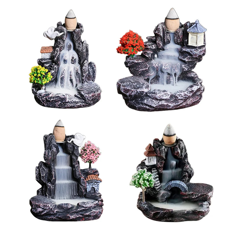 Waterfall Backflow Incense Burner Mountains River Fragrance Backflow Aroma Smoke Sandalwood Aromatherapy Ornament Relaxing Gift