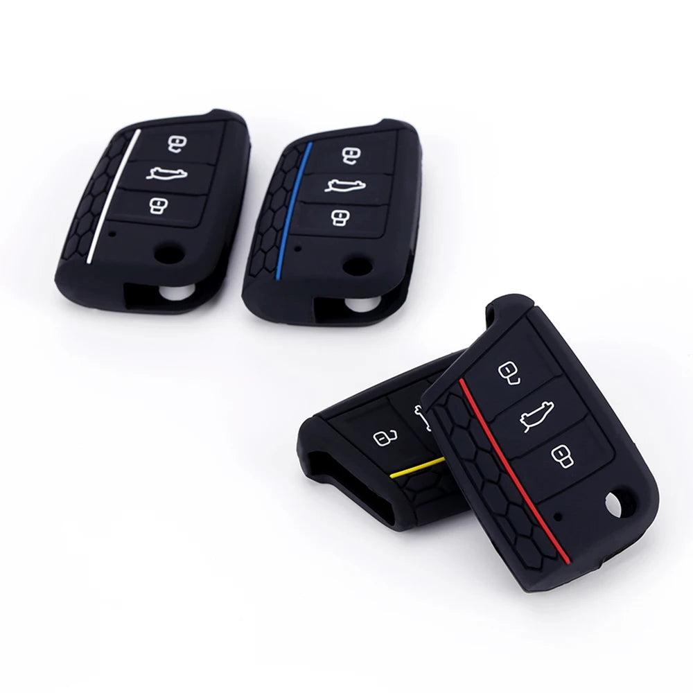 Car Key Case Silicone Cover for VW Golf 7 MK7 3 Buttons Flip Folding Remote Key Fob for Seat for Skoda Car Accessories