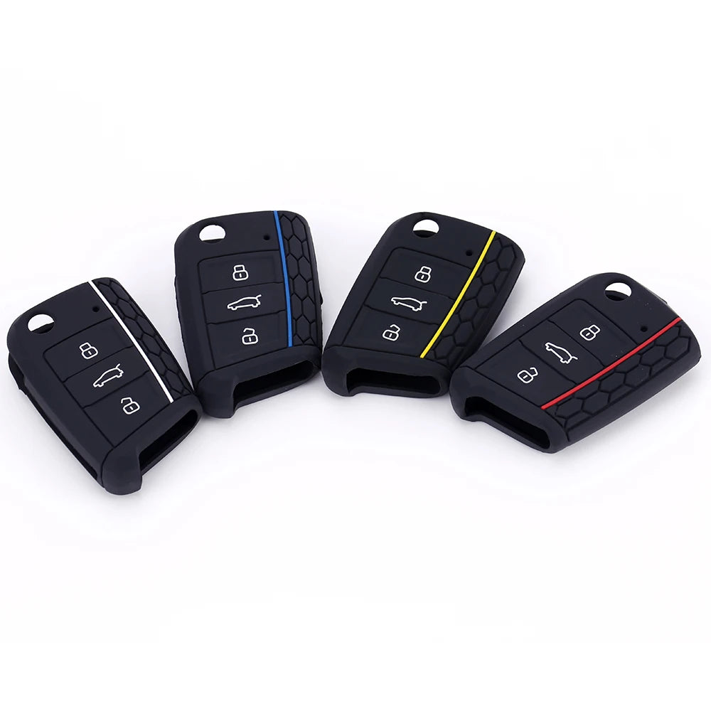 Car Key Case Silicone Cover for VW Golf 7 MK7 3 Buttons Flip Folding Remote Key Fob for Seat for Skoda Car Accessories