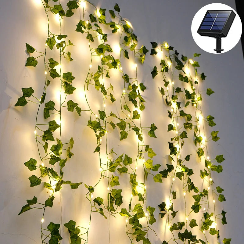 Solar Green Leaf Light String Maple Leaf String Light Outdoor Patio Garden Decoration Waterproof Valentine's Day Fairy Lights